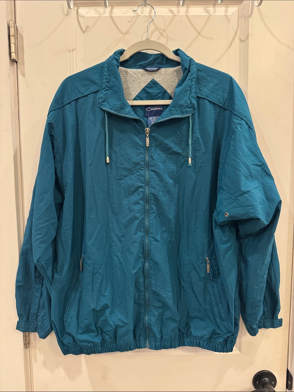Catalina Vintage 90s Teal Lightweight Bomber Windbreaker Track Jacket size 12/14